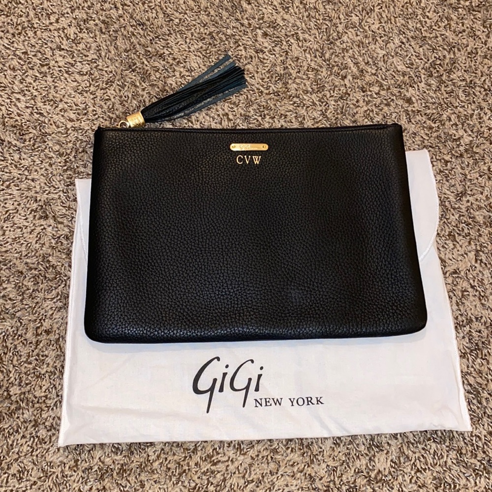Gigi New York Black Embossed Python Leather Uber Clutch